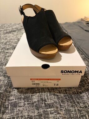 Sonoma Goods for Life Black Open-Toe Slingback Wedge Sandals
